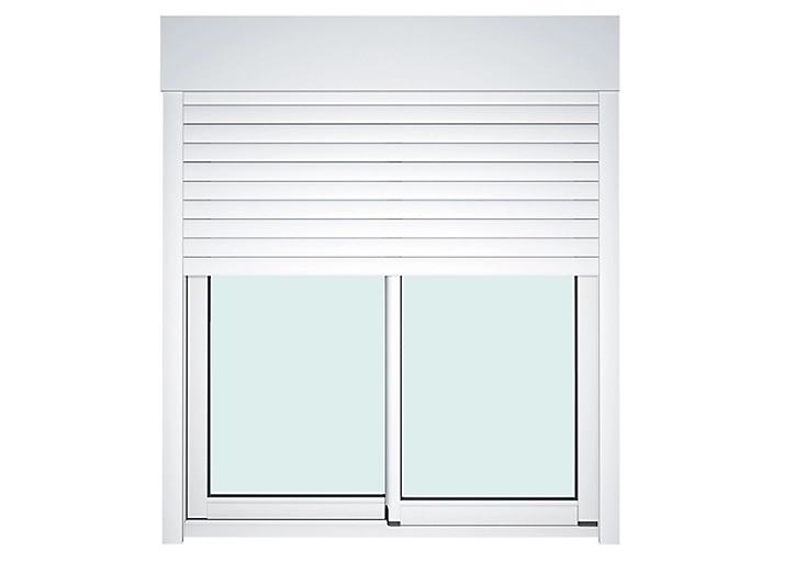 Baie vitrée coulissante alu + volet roulant électrique Goodhome blanc - l.240 x h.200 cm - Uw 1,7