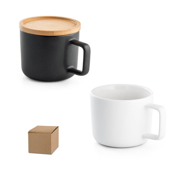 hi!dea 94251 - Tasse en céramique 230 mL avec couvercle et base en bambou