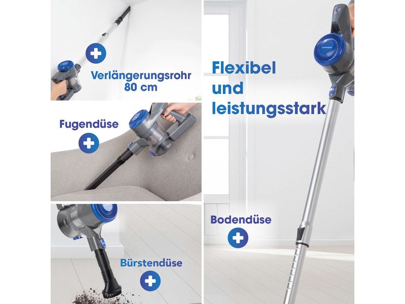 CLEANmaxx Akku-Hand- und Stielsauger Anthrazit/Blau Kabelloser Akkusauger