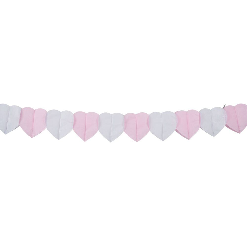 Guirlande coeur papier de soie rose et blanc 3m