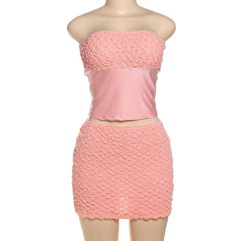 Weaveal - Set: Effen top met gerimpeld paneel + mini-kokerrok met middelhoge taille