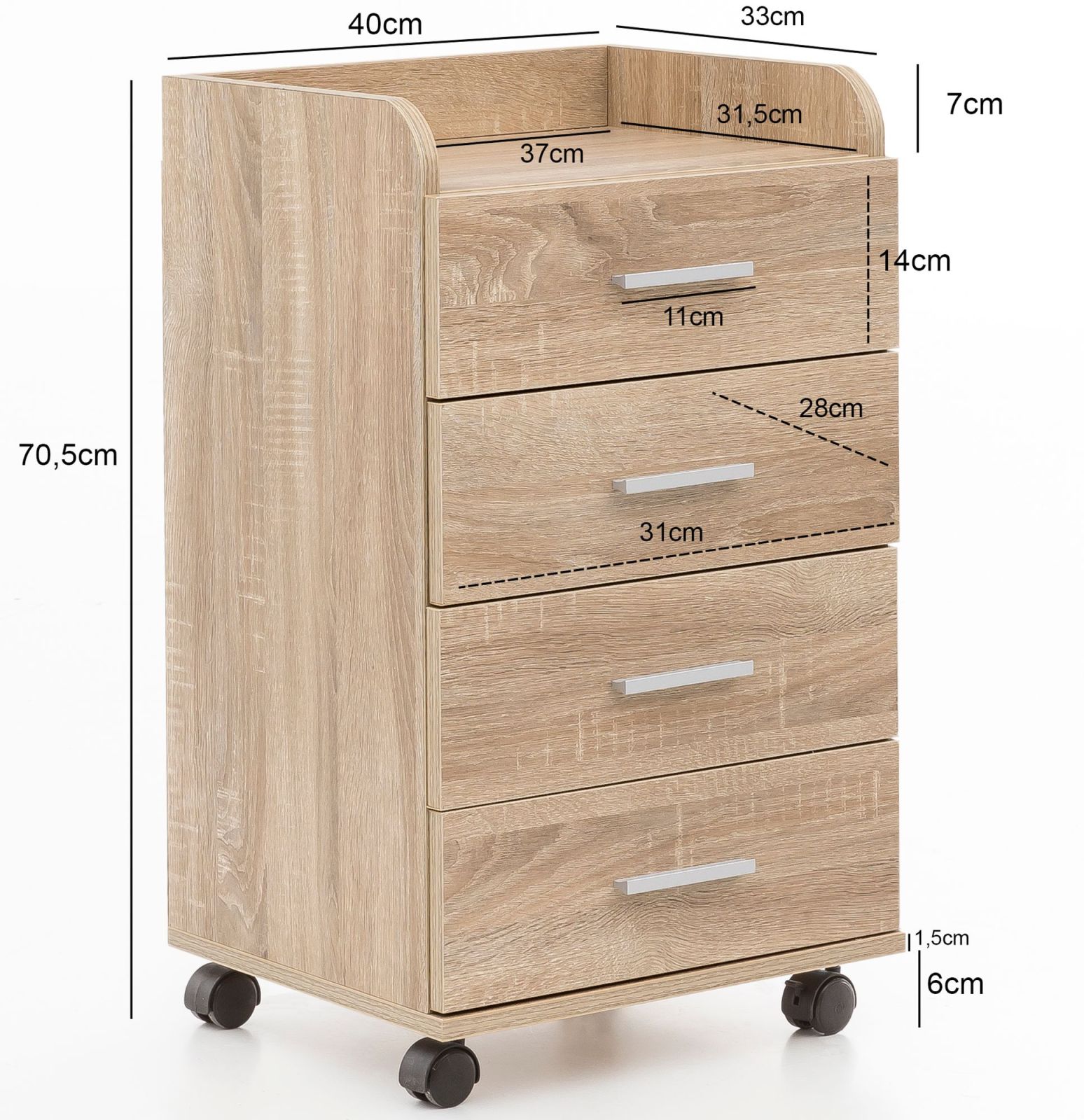 Rollcontainer - Sonoma Eiche - 33 cm breit
