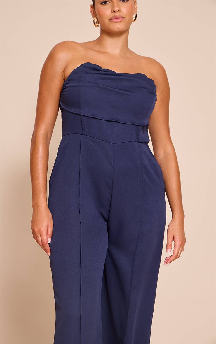 Bleu Marine Combinaison Grande Taille Bandeau Col Bénitier Avec Poches