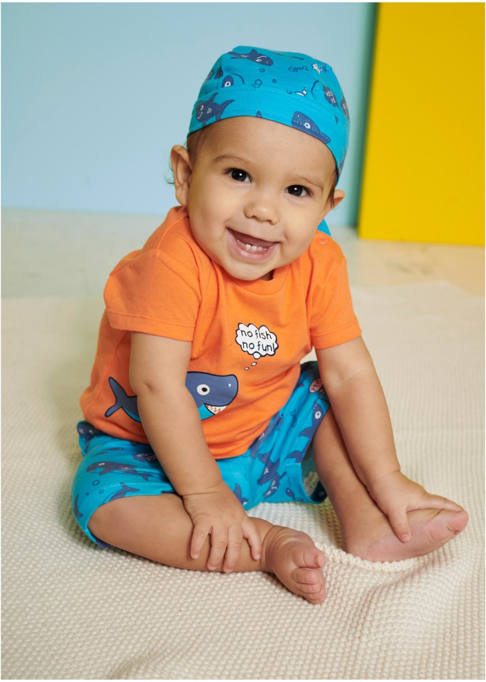 T-shirt, bermuda, bandana pour bébé (Ens. 3 pces.) coton