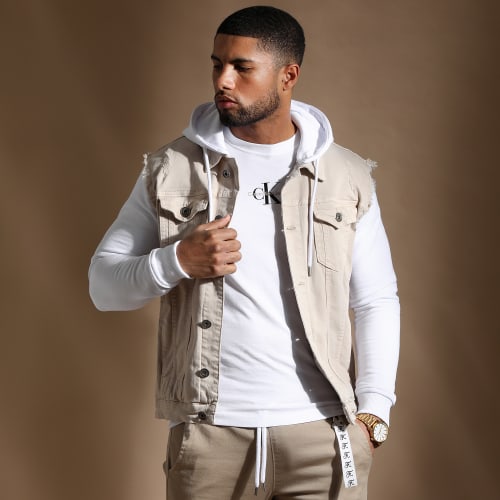 Veste Jean A Capuche 2055 Blanc Denim Beige