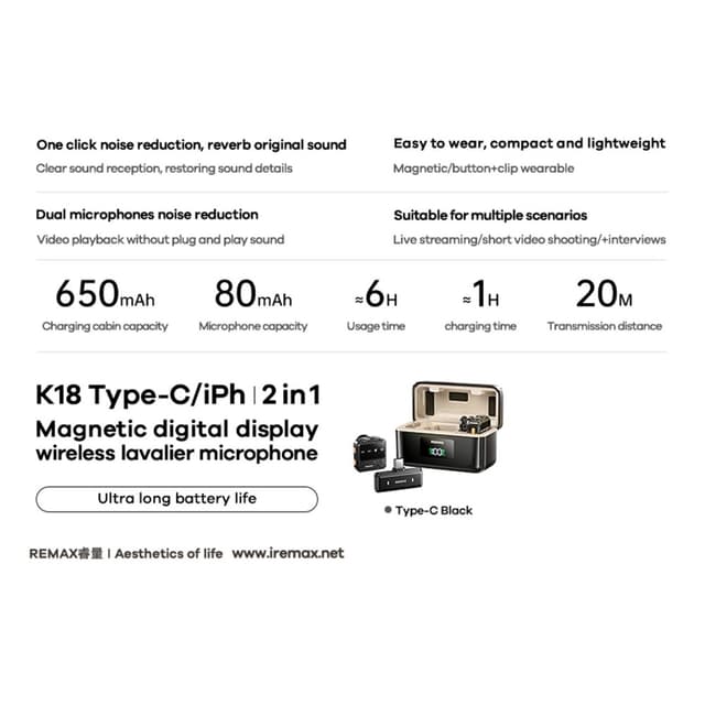 Trådløs Lavalier-mikrofon Digitalt display En-til-to mikrofoner