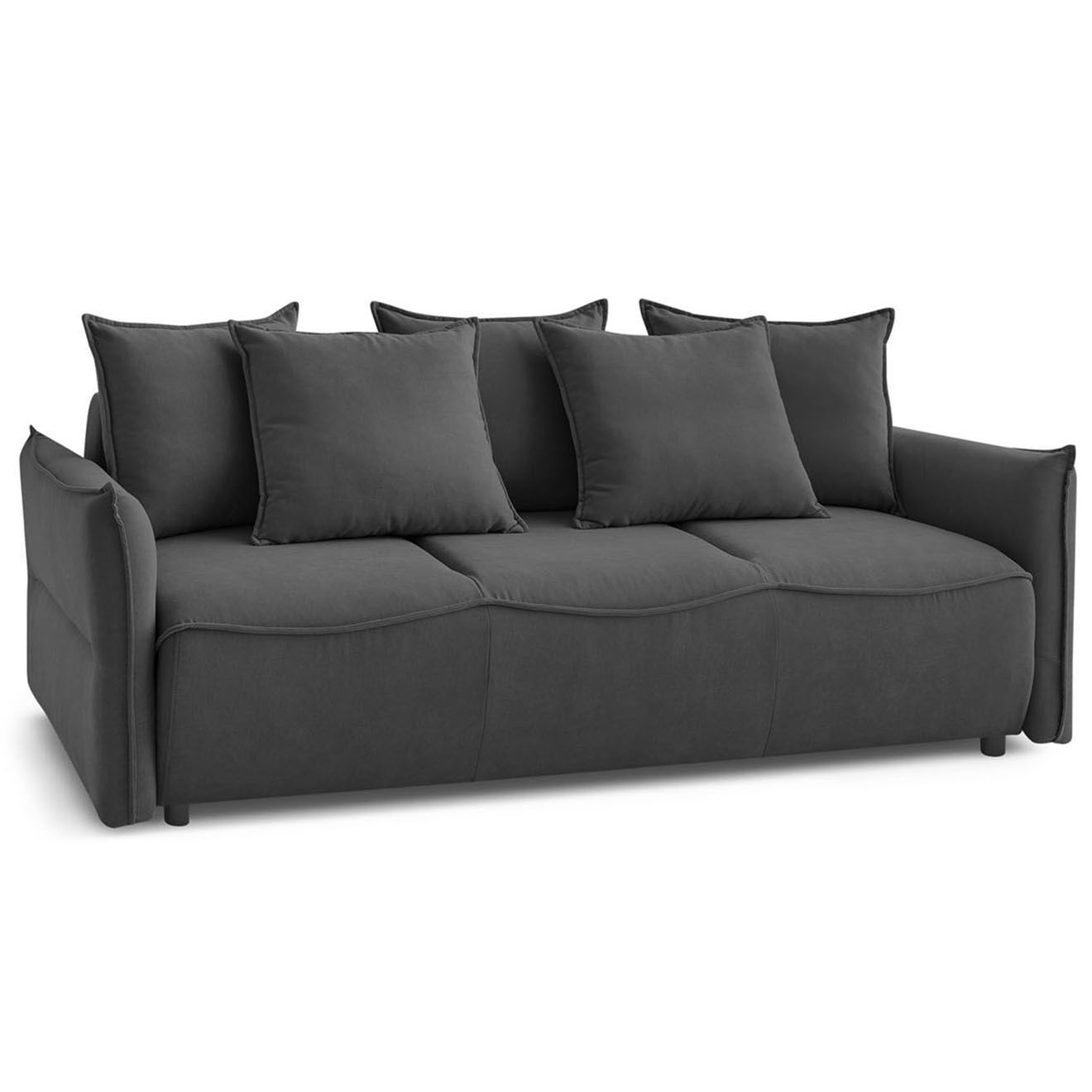 Bobochic Canapé 3 places convertible coffre Bouclette Leon gris foncé - 226x97x90 cm