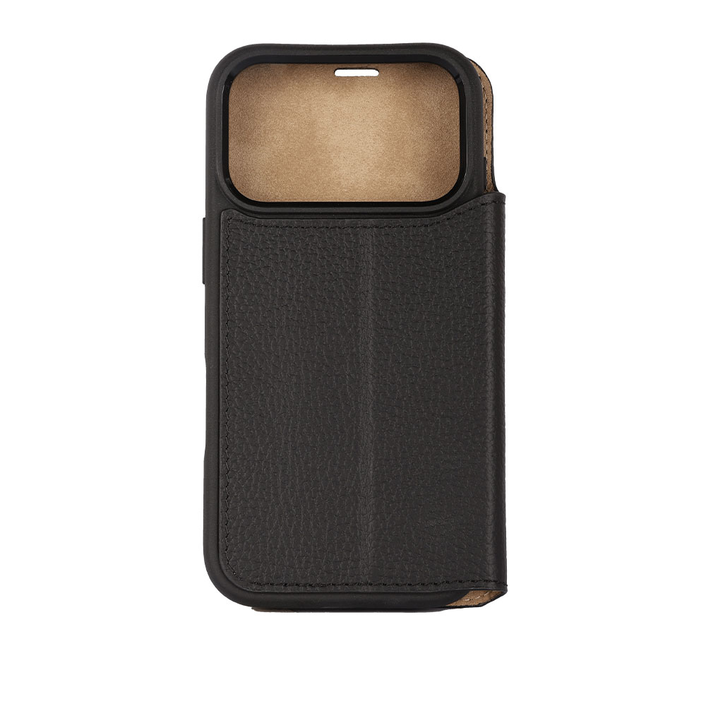 iPhone 17 Pro Max Echtleder Book Case Tasche Flip Cover Hand Made (MARCXIP17PROMAX-M01) - Schwarz