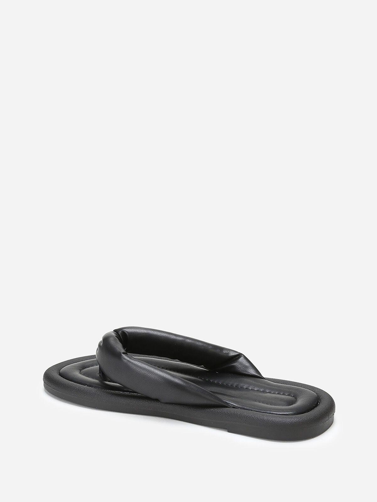 Tongs en simili à bride arrondie et matelassée- Noir