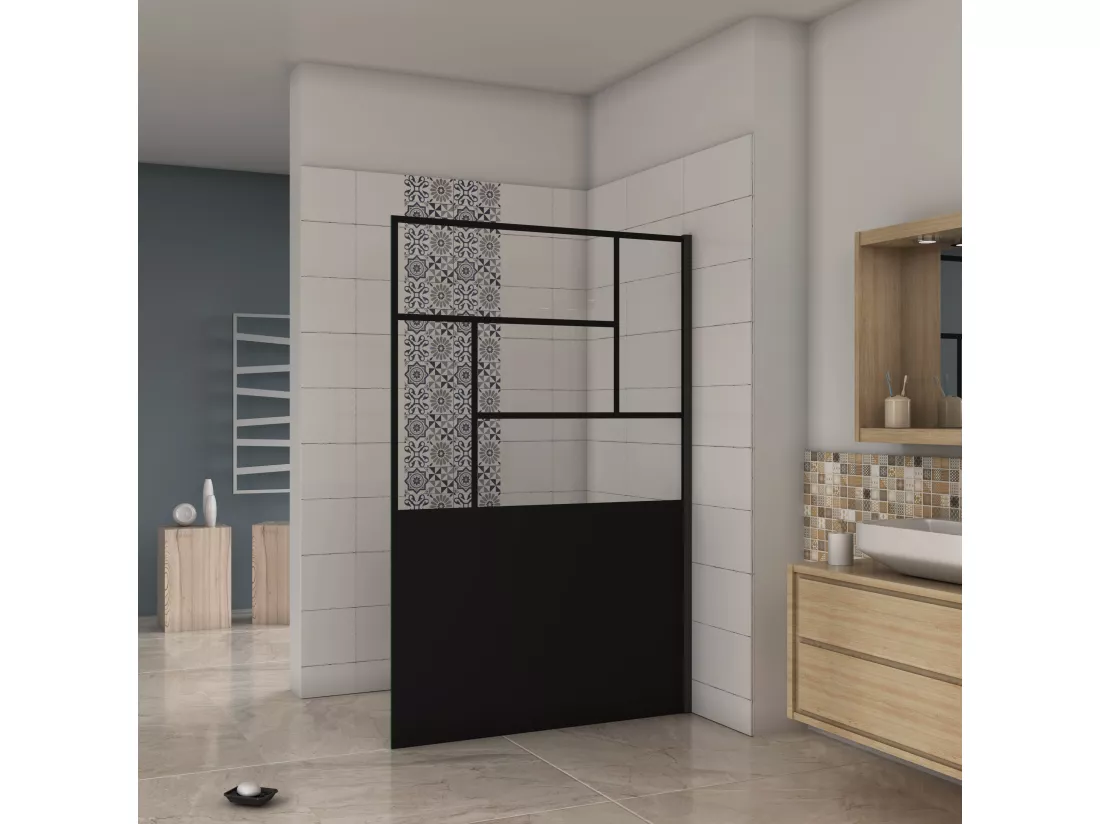AICA Paroi de douche 90x200cm, Paroi douche italienne Noir mat，Paroi de douche style industriel,8mm verre,Élégance et intimité assurées