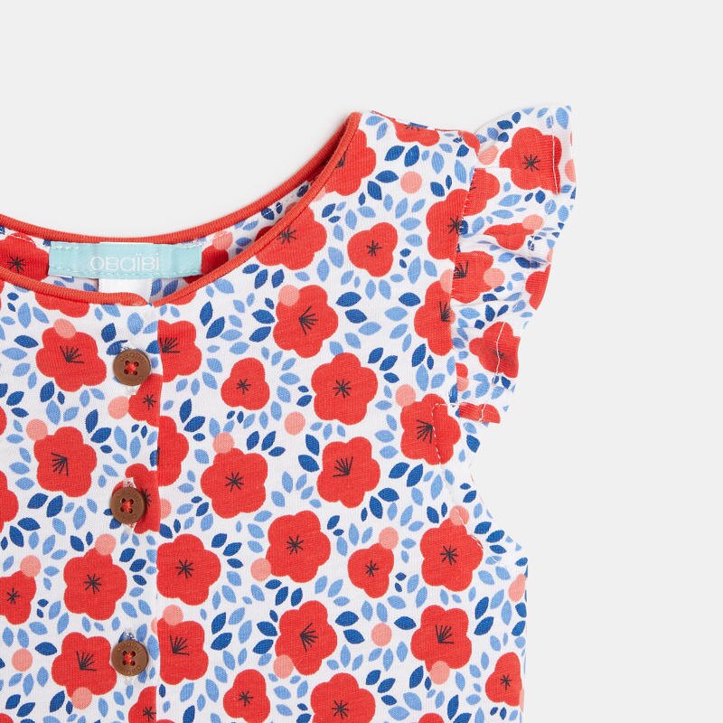 Combinaison courte coquelicots rouge bébé fille Rouge