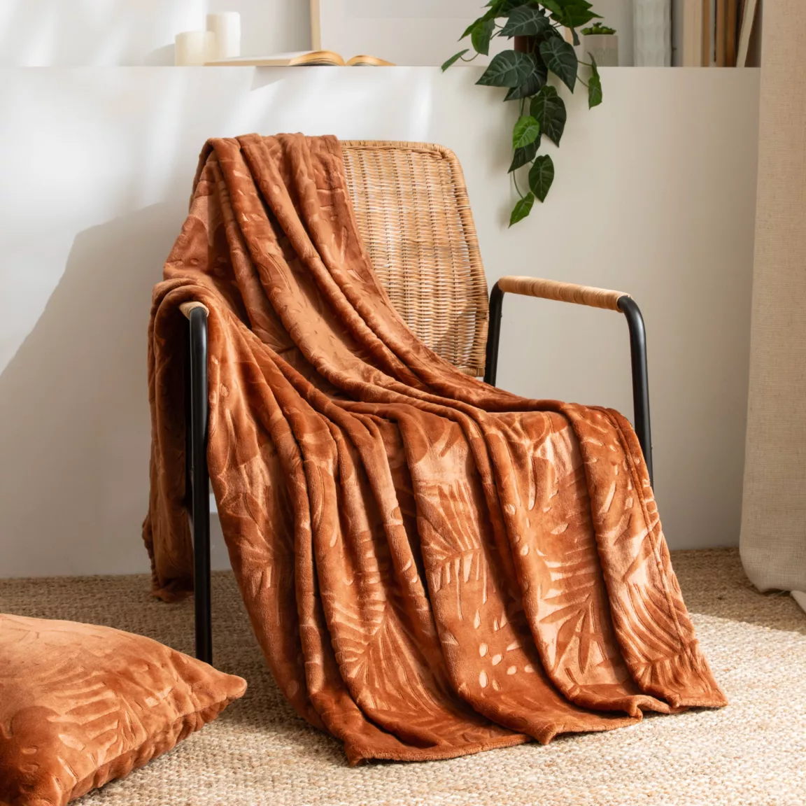 Plaid doux flanelle (130 x 180 cm) Flore Cuivre