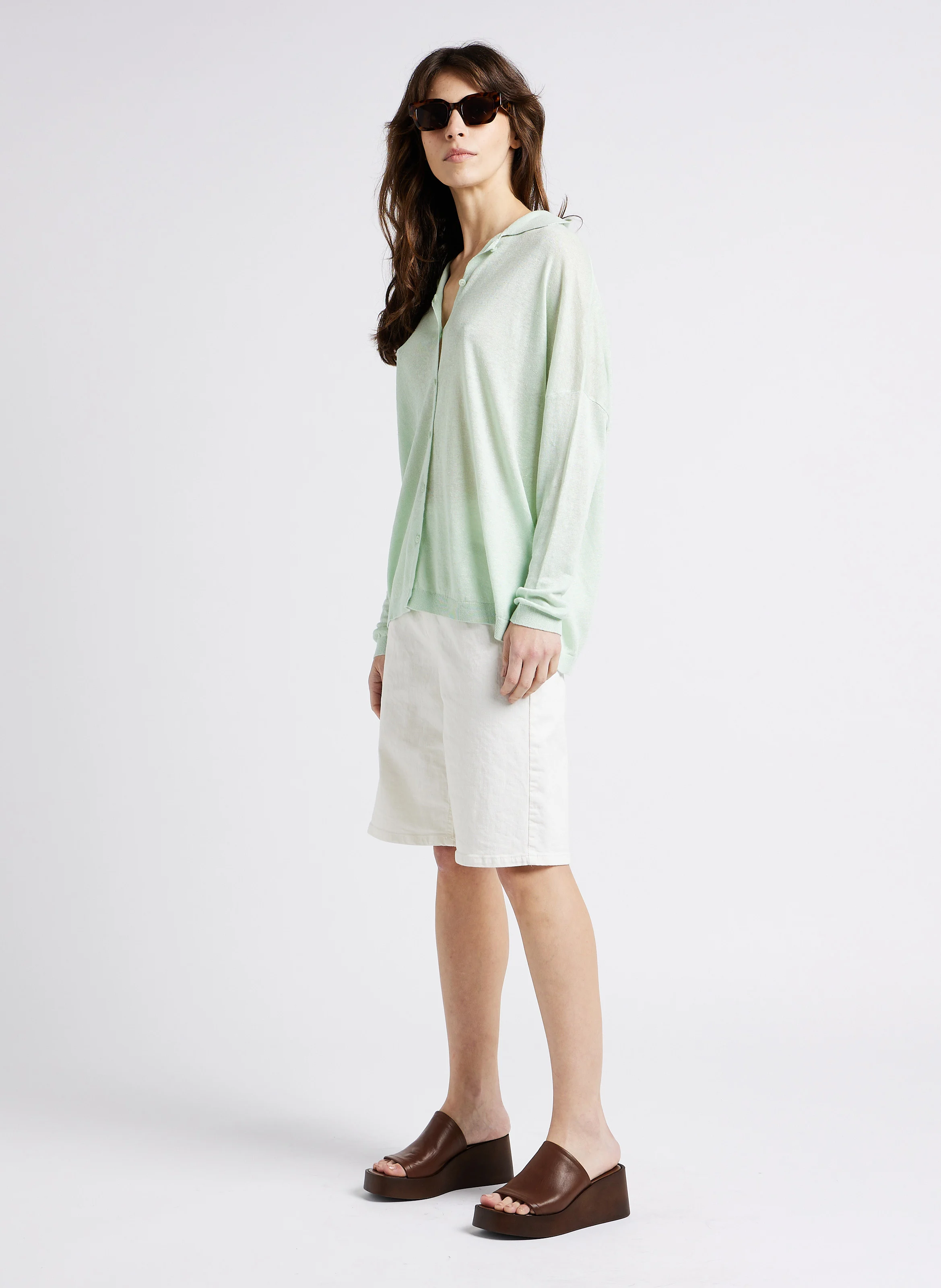 Bermuda taille haute en coton mélangé | Blanc