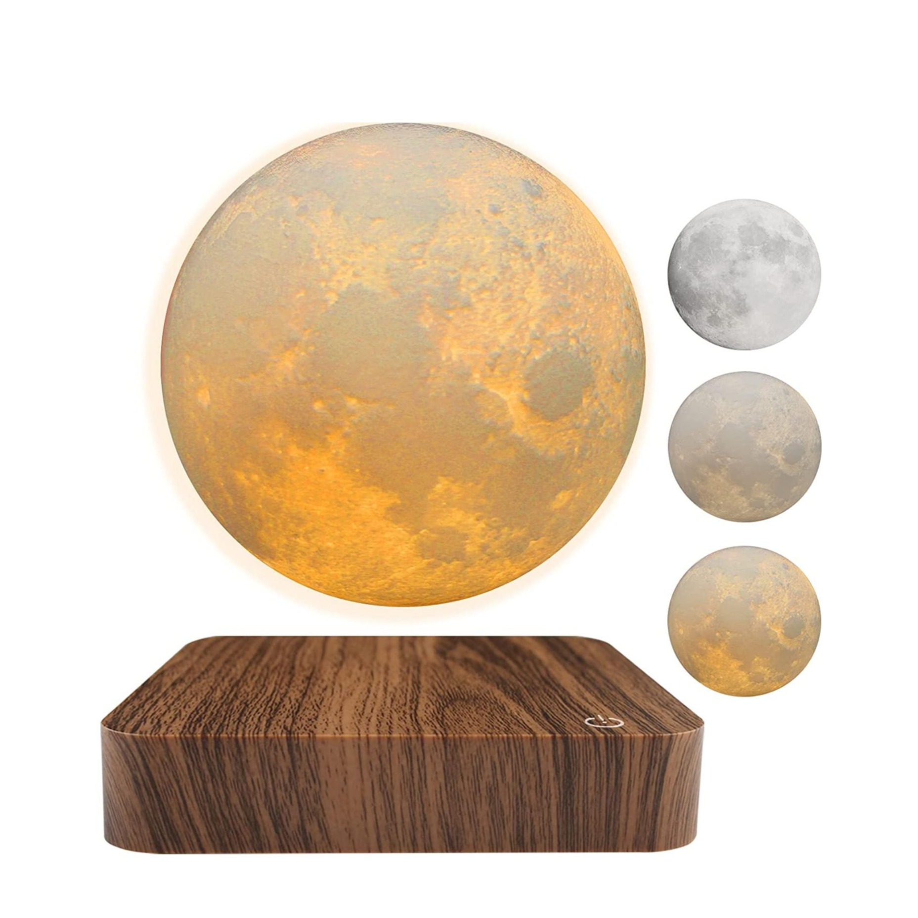 (Ø15cm) Schwebende 3D LED Mond Lampe Nachtlicht Deko Beleuchtung mit Holzsockel - Braun