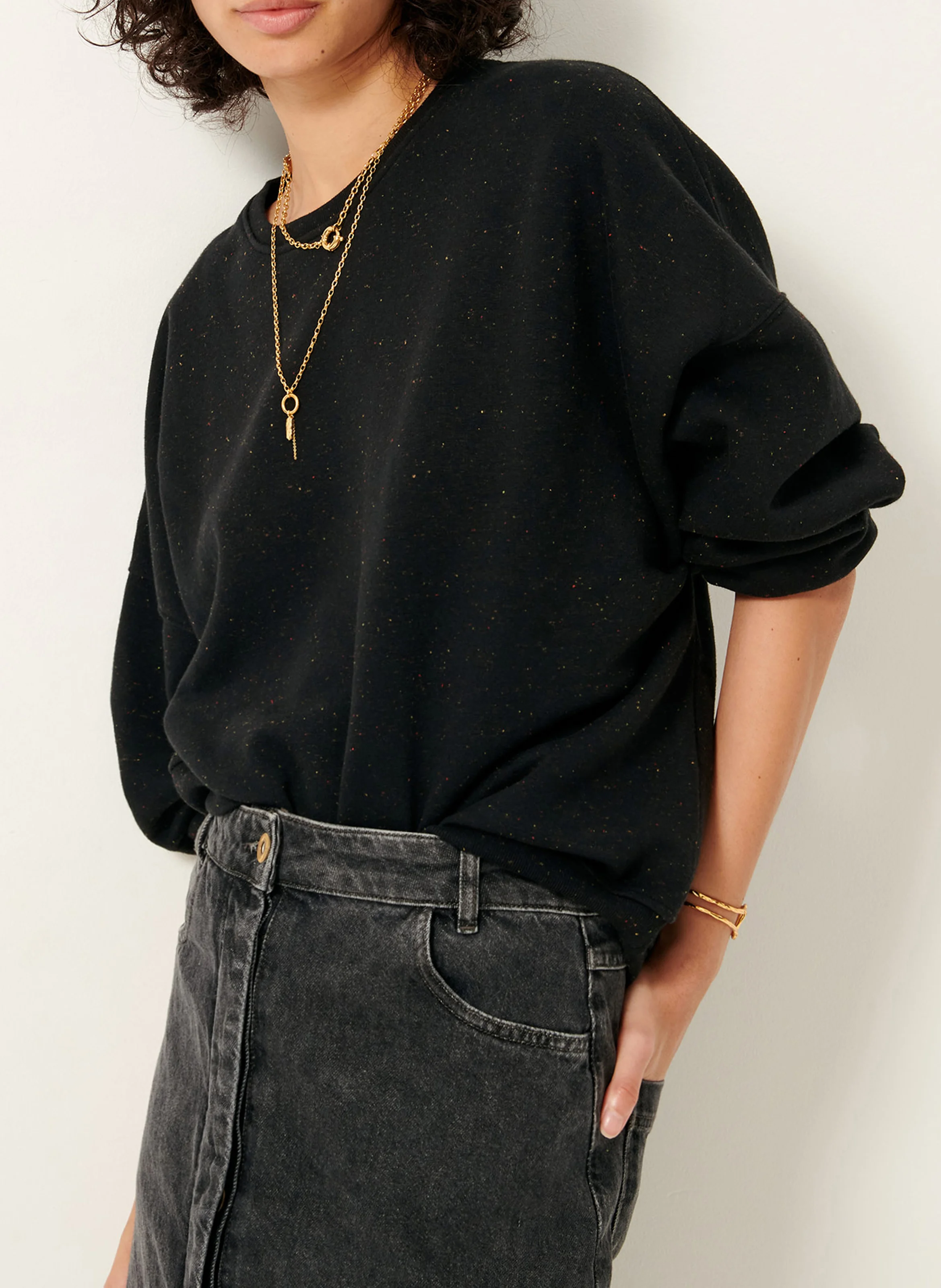 CHEBBI - Sweat col rond en coton mélangé | Noir