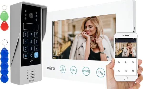 Eura VDP-90A3 DELTA  døråbningssystem, sort 7'', full hd, WiFi, 2 indgange, tastatur, nærhedslæser, ahd, tuya
