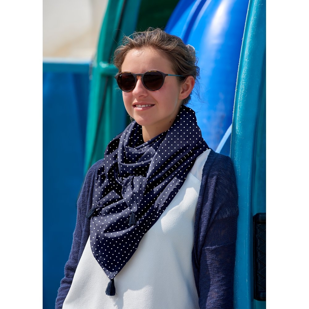 Foulard Pompon Pois Marine