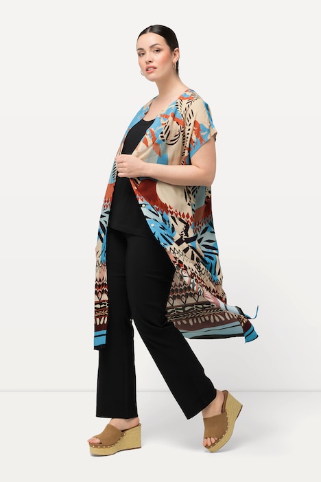 Longbluse, Palmen, Oversized, Rundhals, ärmellos