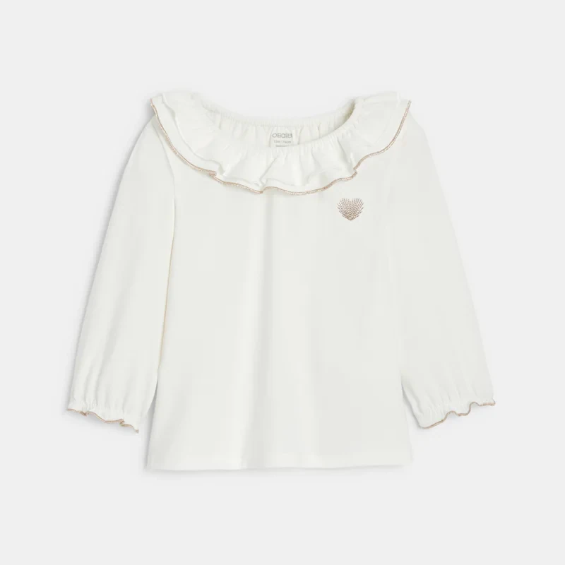 T-shirt col volanté blanc bébé fille Blanc