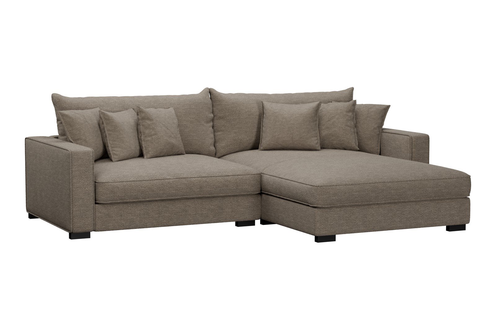 Rossi 2-seter med XL sjeselong høyre Tekstil Beatto 1023 Grønn Grå, arm B med sorte ben. Std. Komfort.