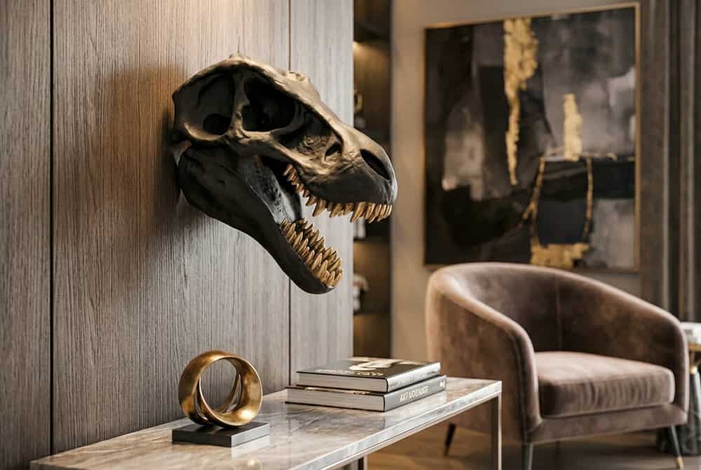 Extravagante Wanddekoration T-REX 40cm schwarz handmade Dinosaurier-Kopf