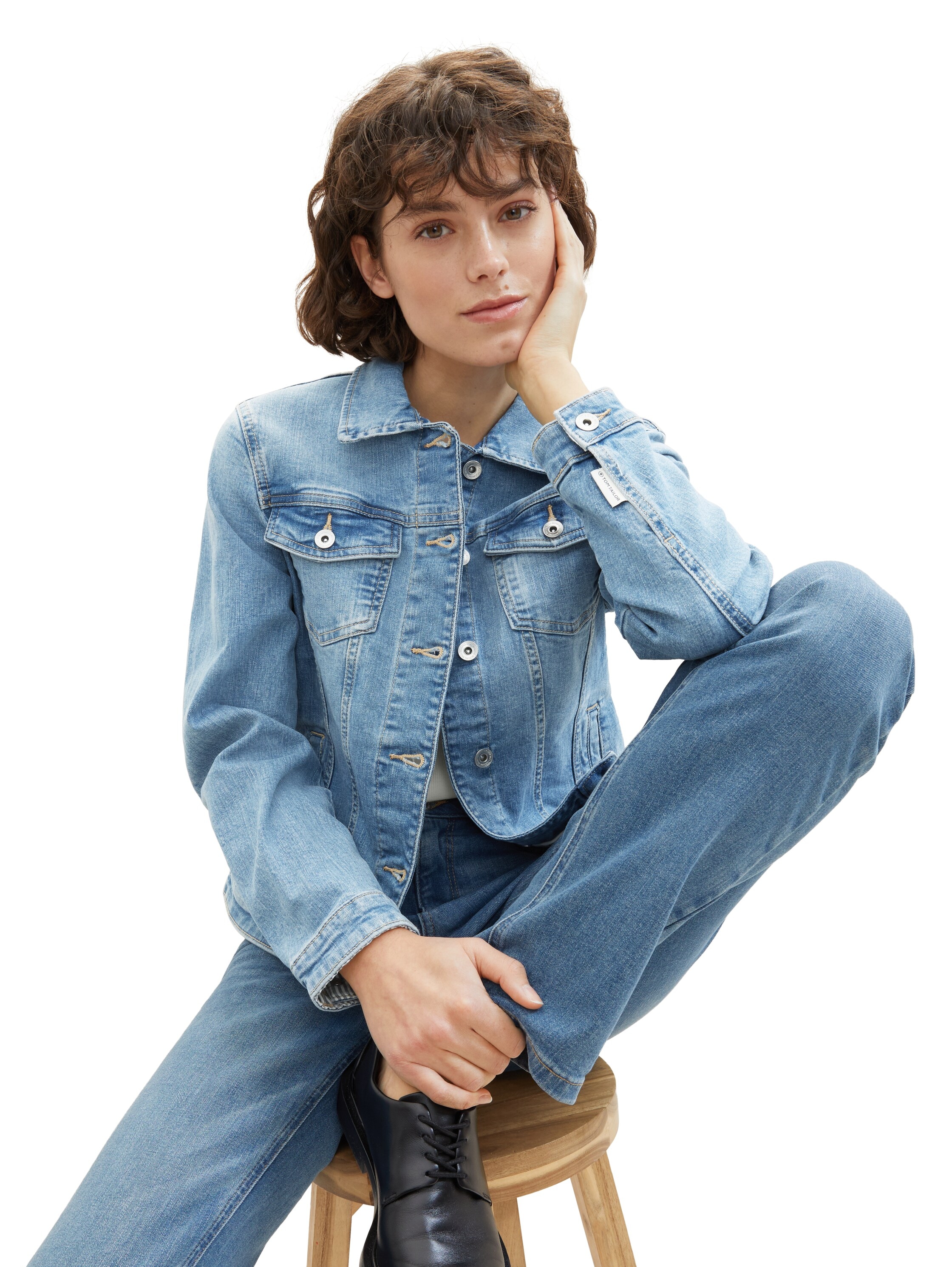 TOM TAILOR Jeansjacke ohne Kapuze mit Knopfleiste und Hemdkragen