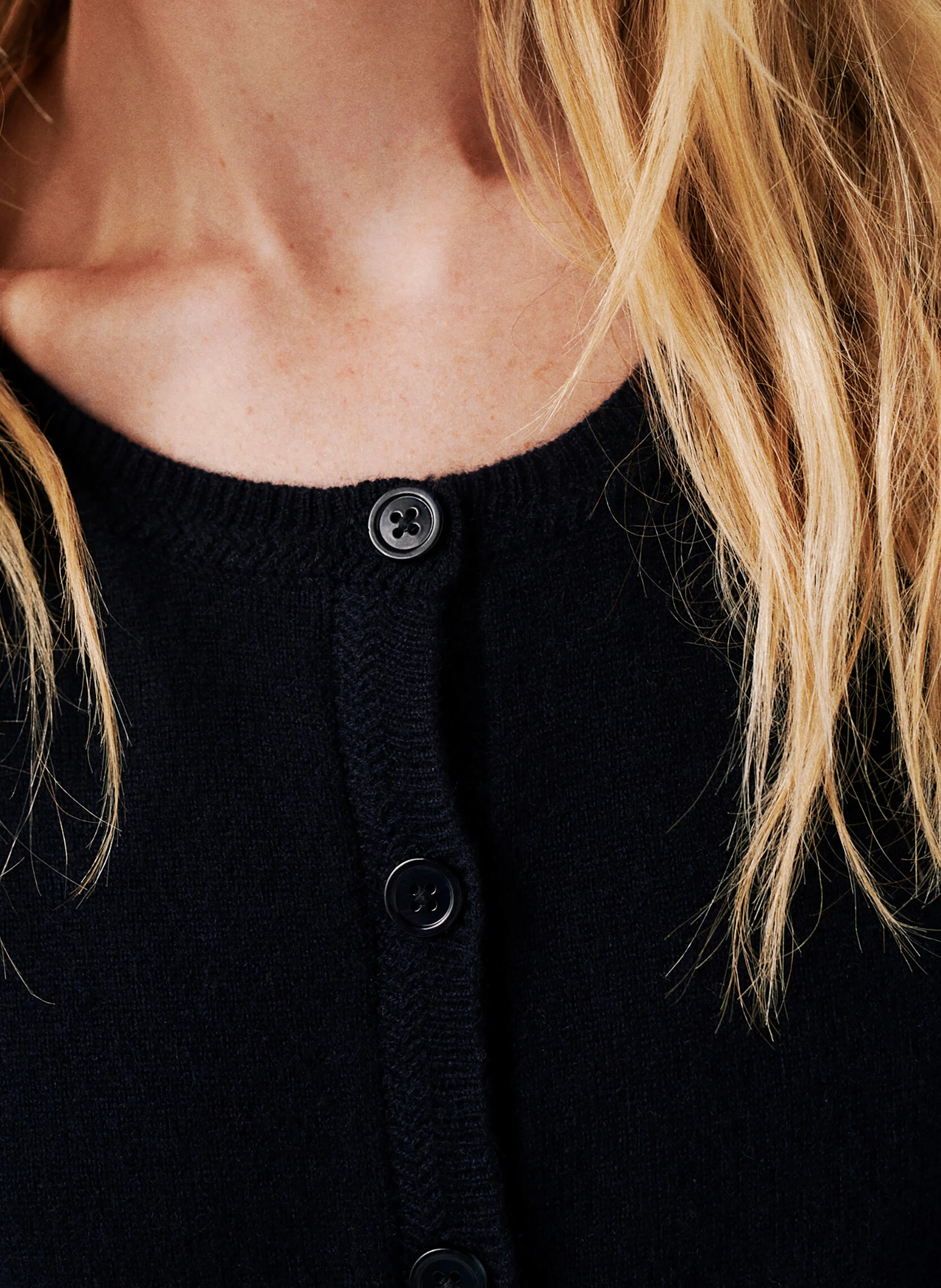 MCAROLINE - Cardigan droit col rond en cachemire | Bleu