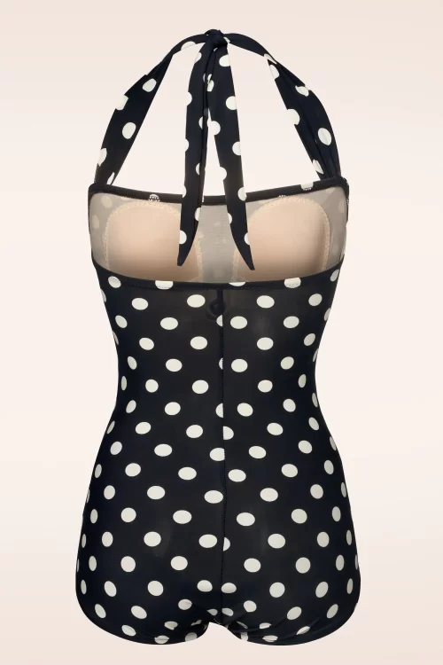 Esther Williams Klassiek badpak met polkadots in zwart en wit