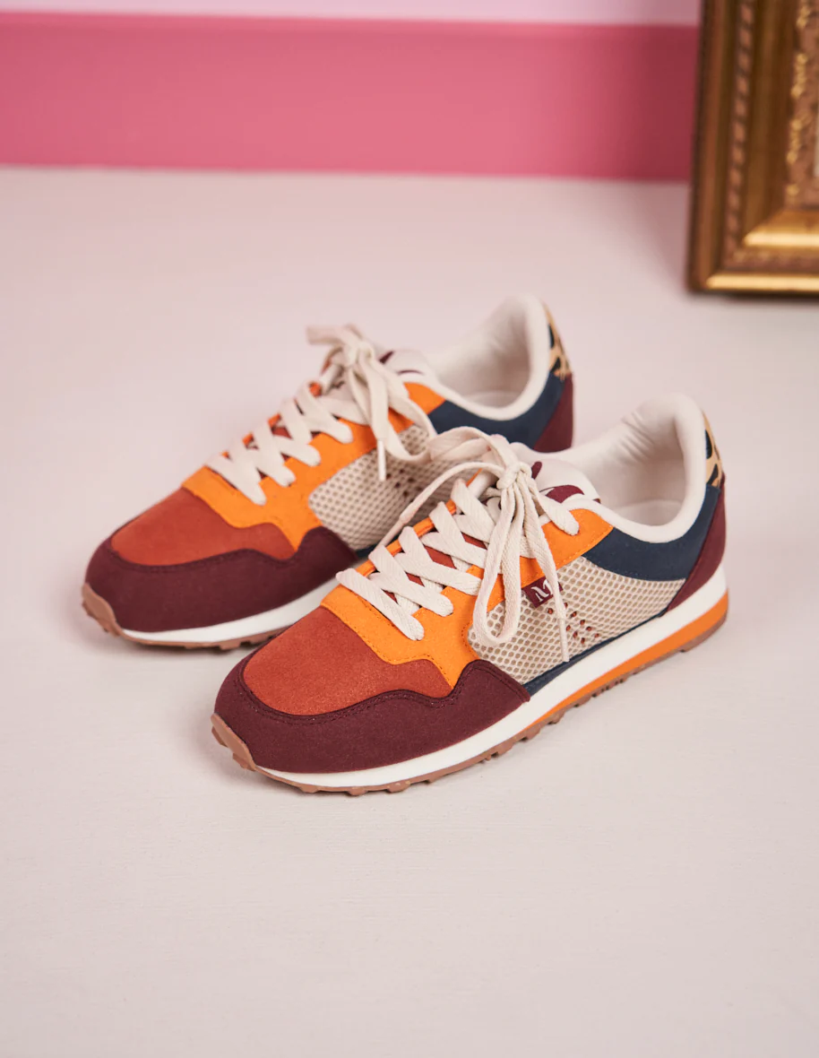 Baskets basses Gabrielle - Suède vegan et mesh bordeaux brique orange