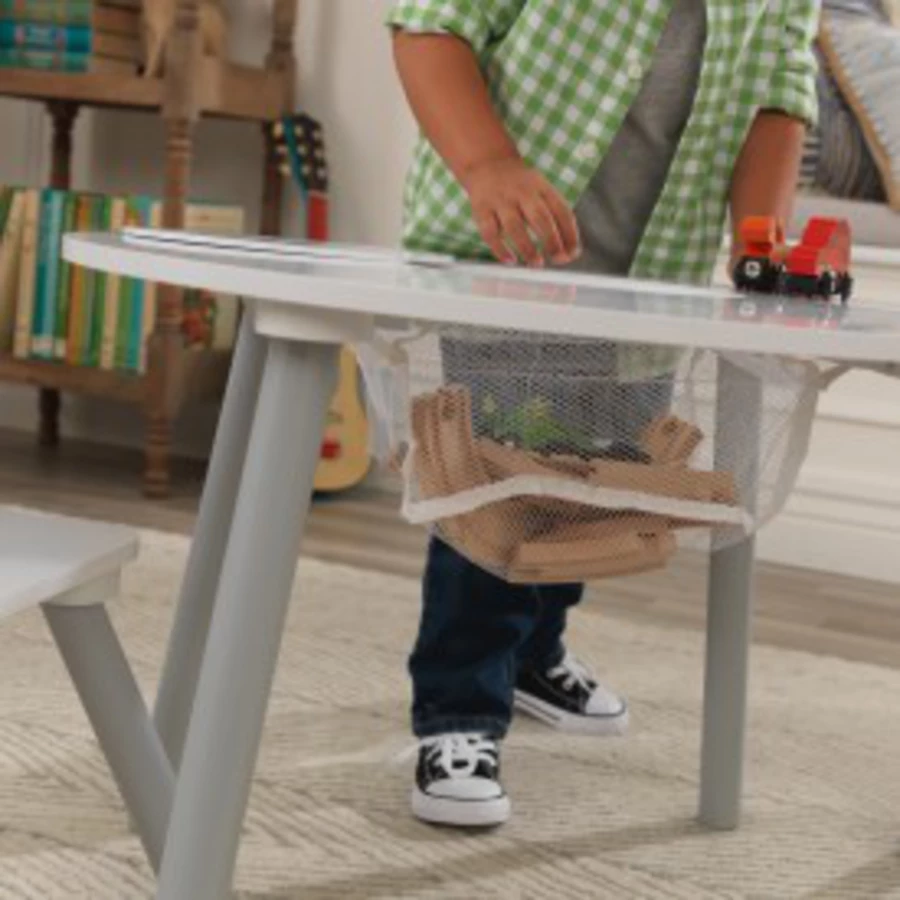 KidKraft® Runder Aufbewahrungstisch mit zwei Stühlen weiß  grau