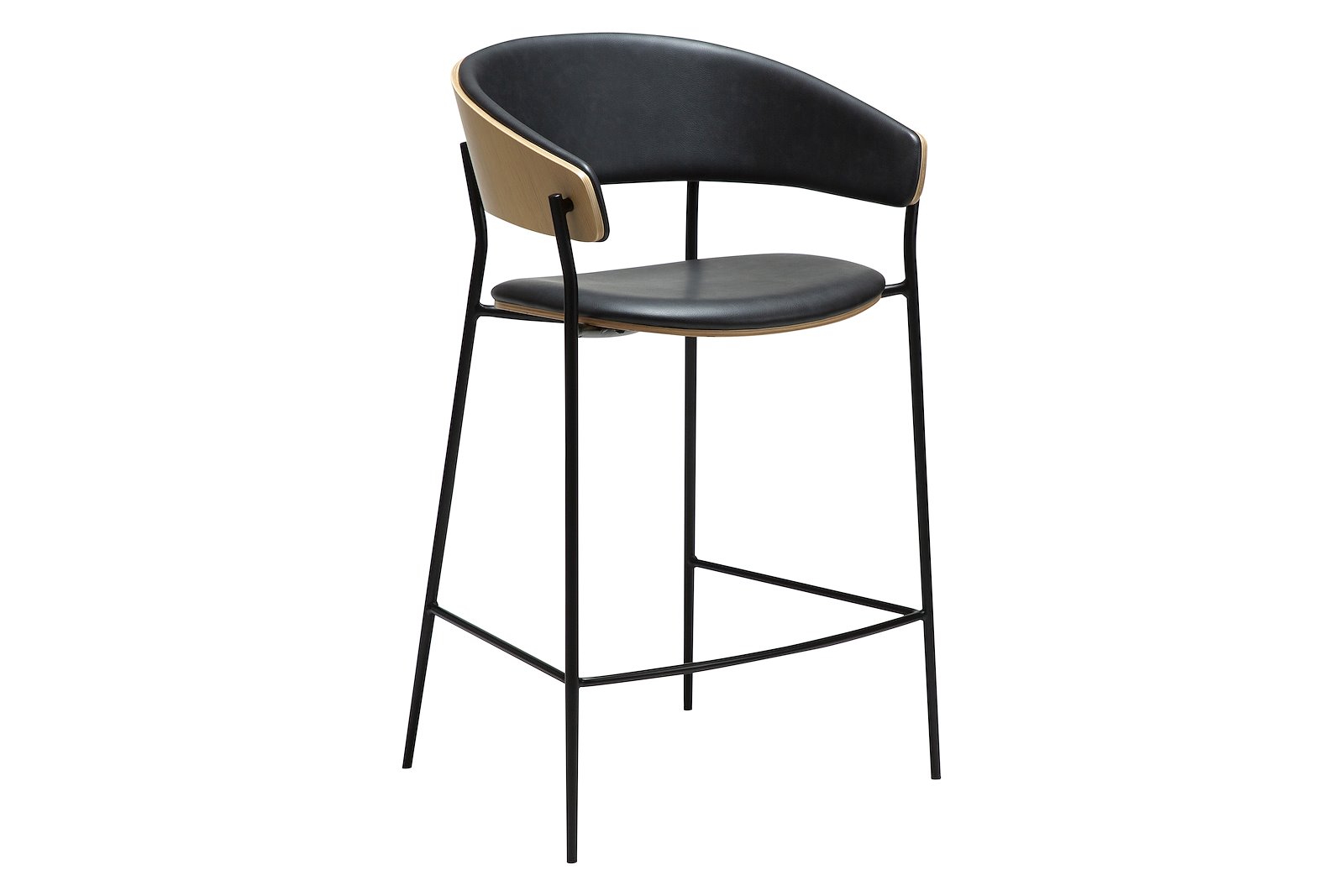 Crib counterstol Med arm. PU Raven black med hvitvasket eikefinér rygg og sorte ben