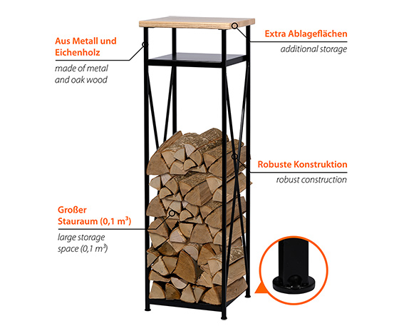 Kaminholzregal mit Holzdeckel, M