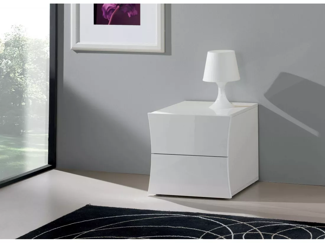 Table de chevet Dluki, Table de nuit avec 2 tiroirs, Armoire de chambre, 100% Made in Italy, 50x40h41 cm, Blanc brillant