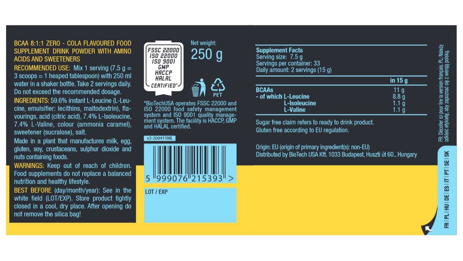 Biotech USA BCAA 8:1:1 Zero 250 g