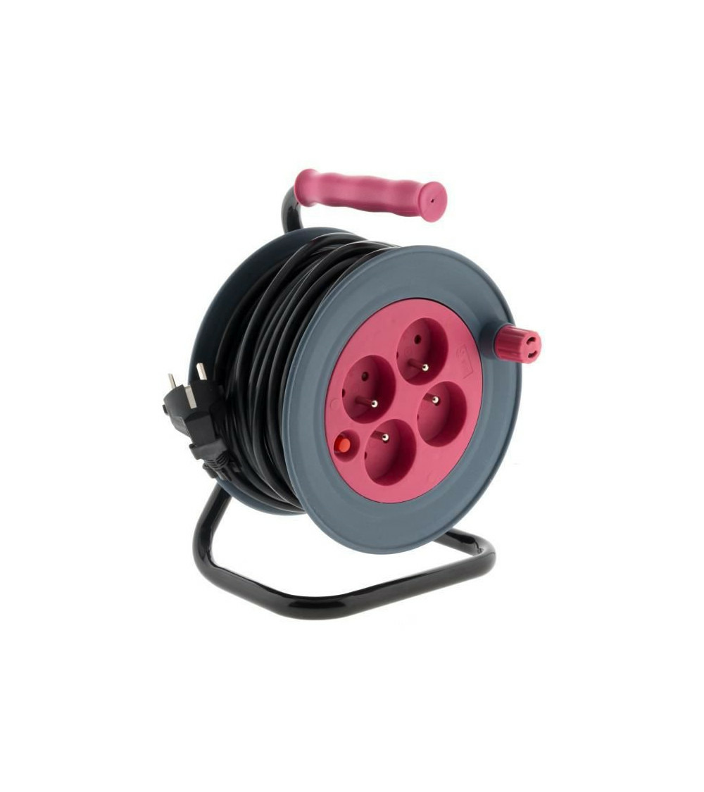 Enrouleur ménager - 4 prises 2p+t - 3g1 mm² - 15 m - rose