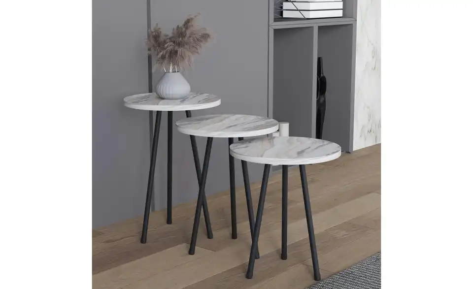 Couchtisch 3er-Set 35 cm 35 cm 35x35 Marmoroptik, Weiß