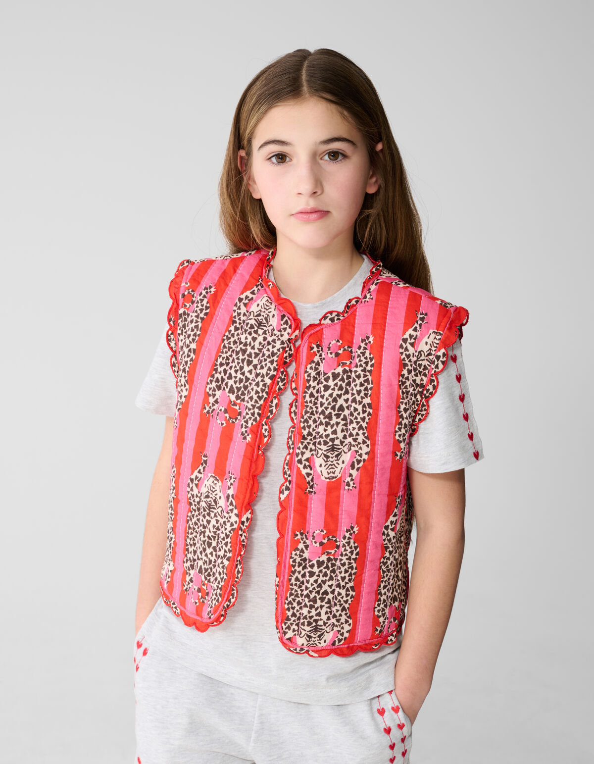 Quilted Leopard Gilet Roze