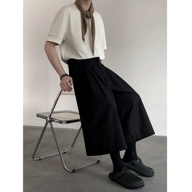 Freehop - Hoge taille effen capri broek met wijde pijpen