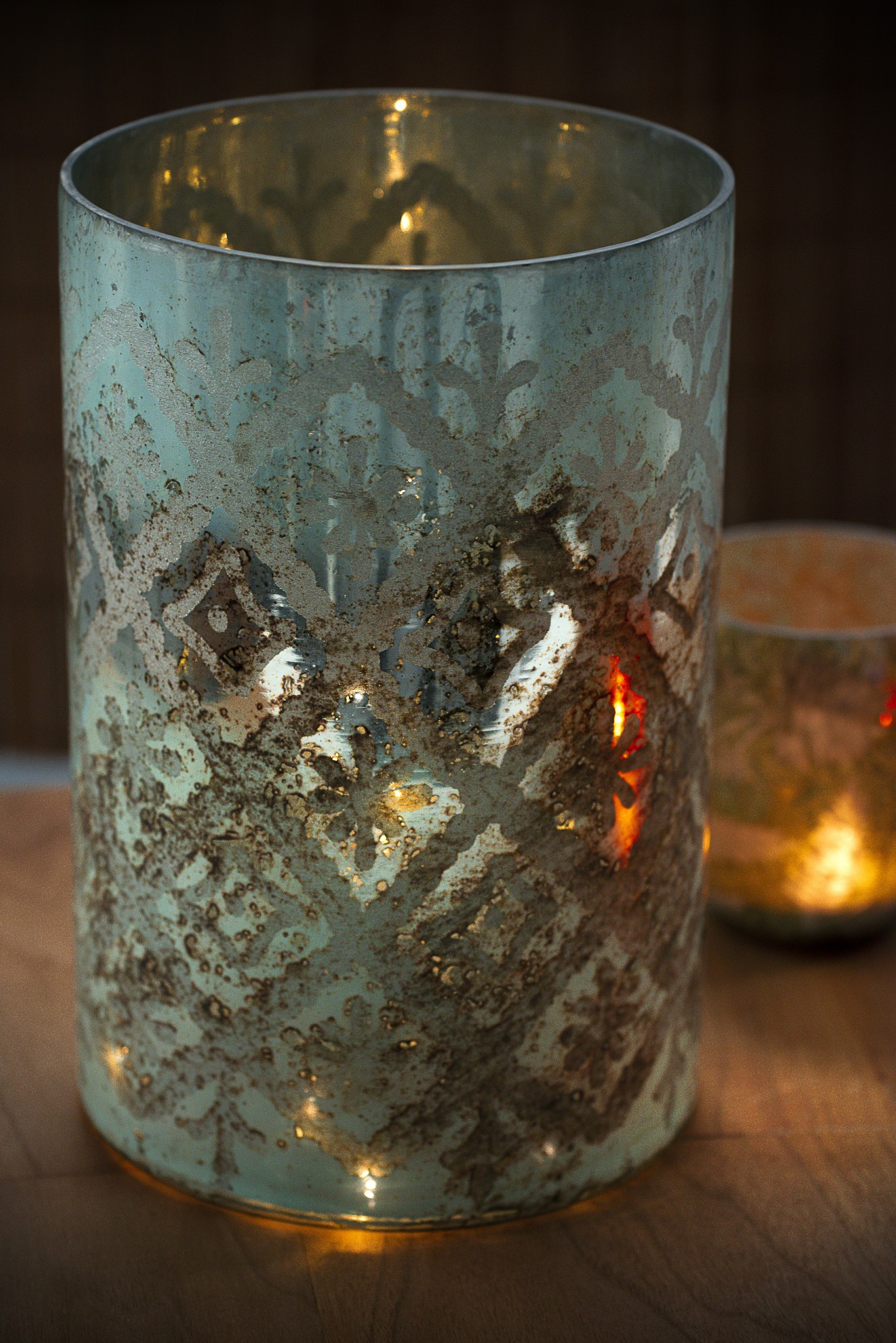 Windlicht 'Antik Aquamarin' L, grün, gold, Ø 19,5 cm, H 29 cm von fischer's lagerhaus