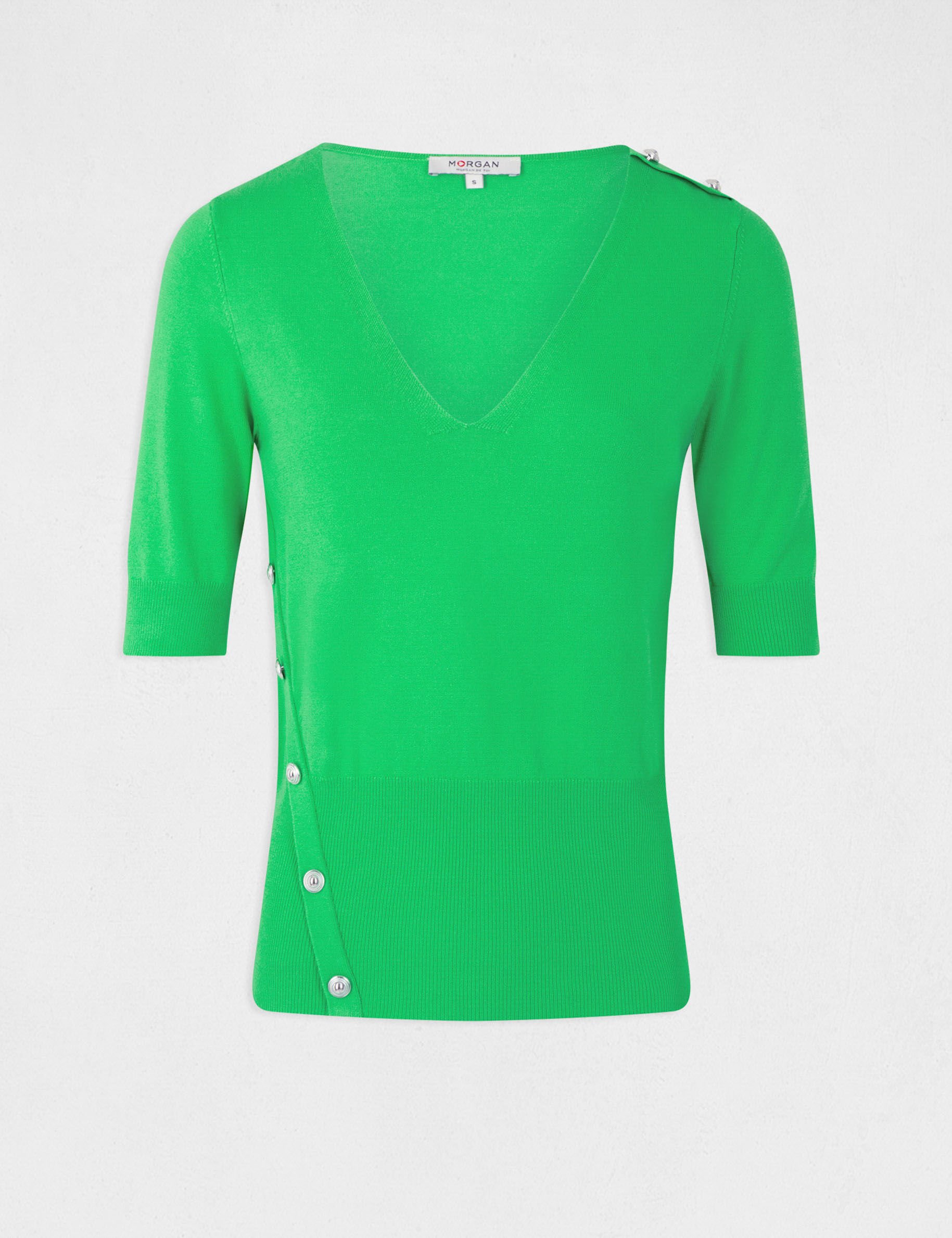 Pull manches 3/4 avec boutons vert clair femme - vert_clair