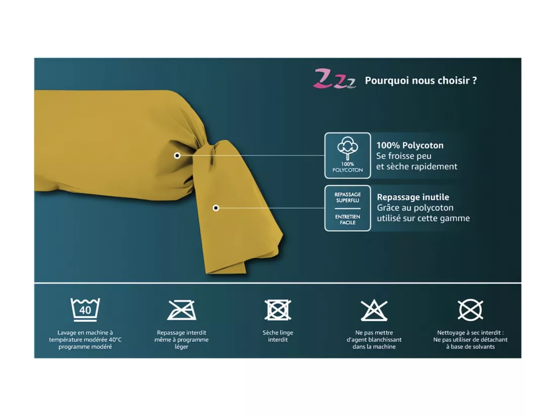 Taie de traversin uni 85x185 cm ZZZ jaune