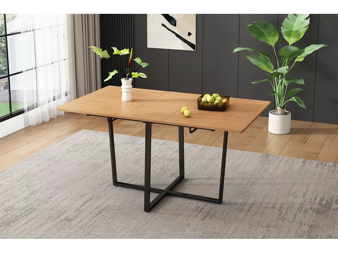 Table de salle à manger extensible, avec pieds en métal noir, table de salle à manger extensible 110/140*80 cm, convient pour 4-6 personnes