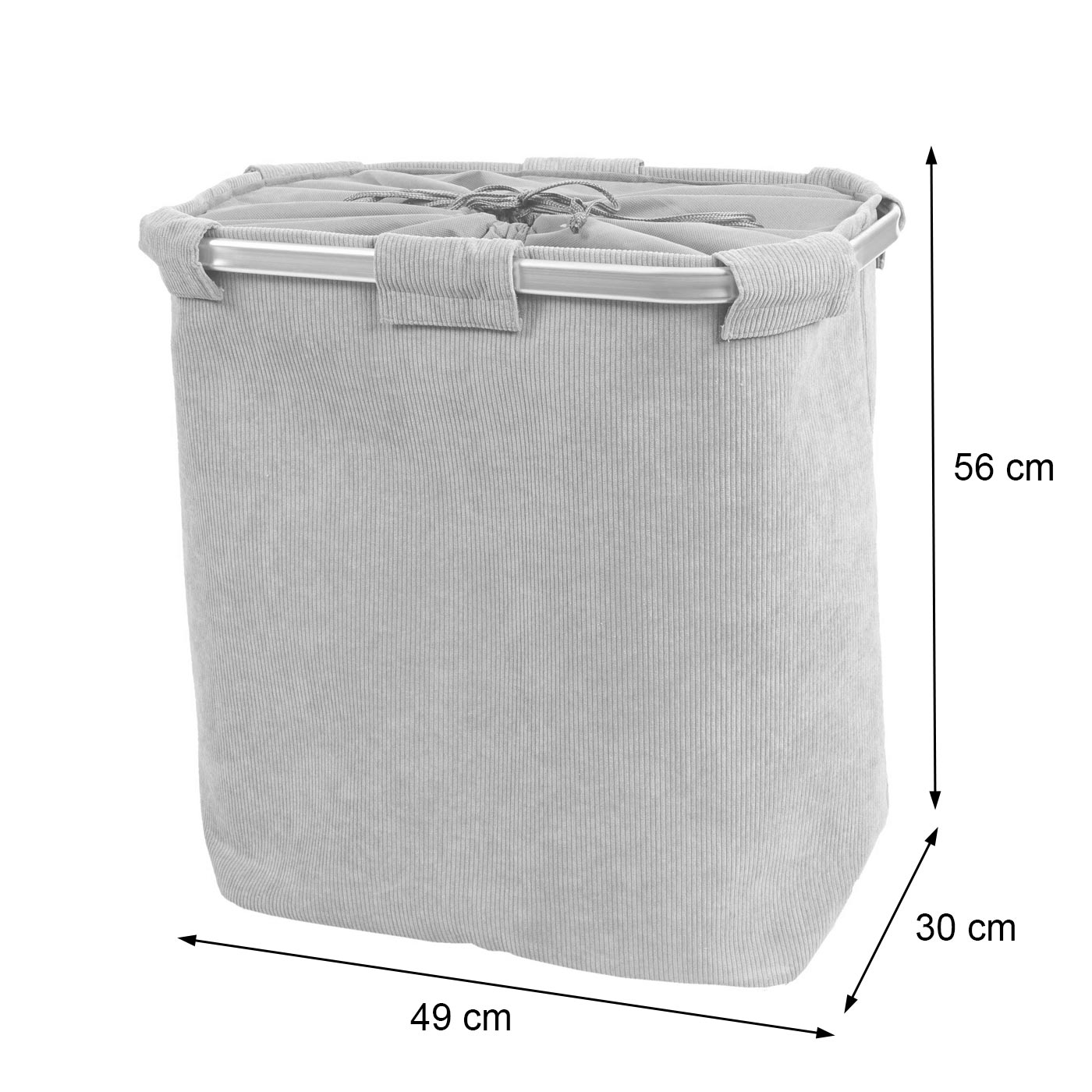 Wäschesammler MCW-C34, Laundry Wäschebox Wäschekorb Wäschebehälter mit Netz, 2 Fächer 56x49x30cm 82l ~ cord grau