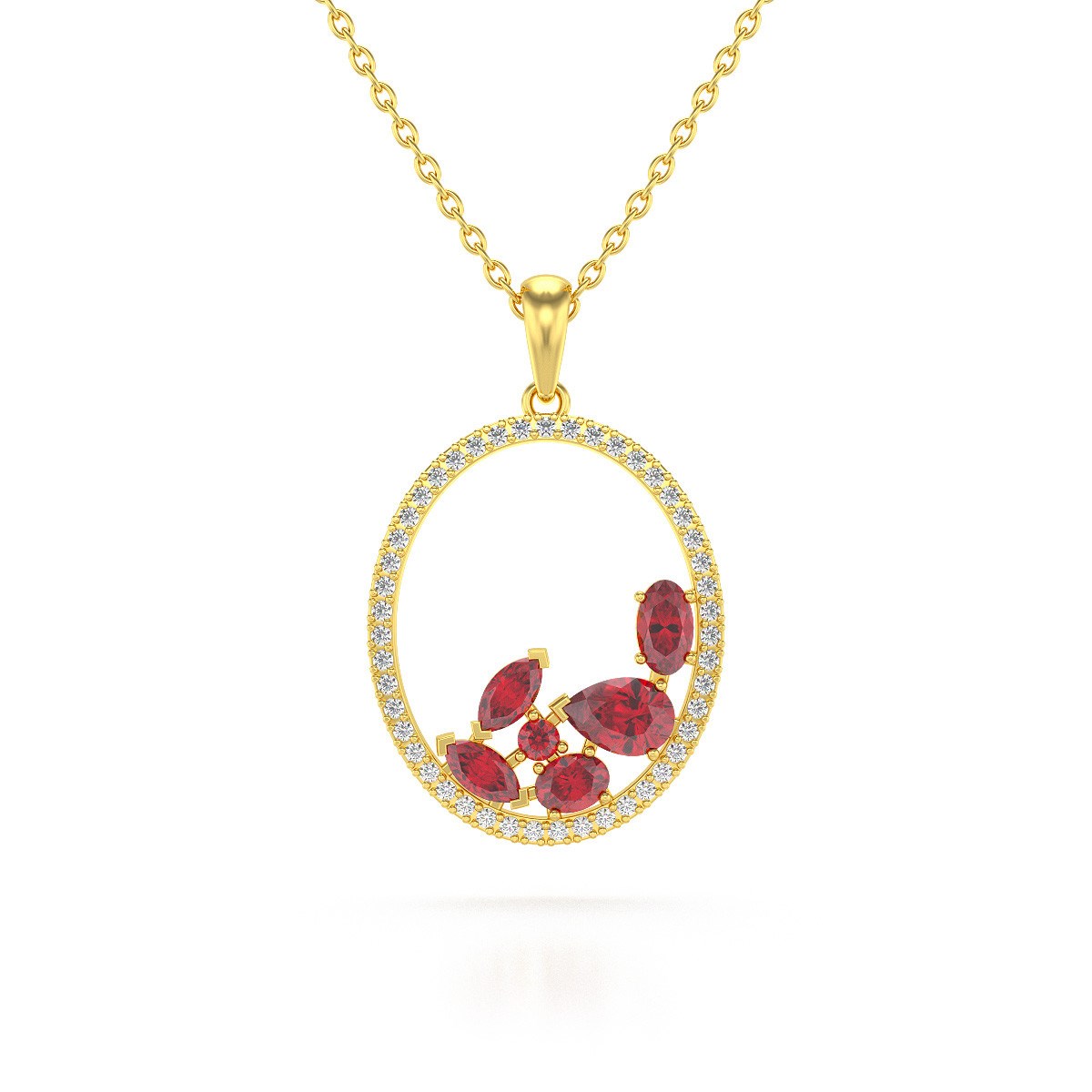 Pendentif Or Jaune 585 & Rubis | Diamants & Chaine Inclus - Aden