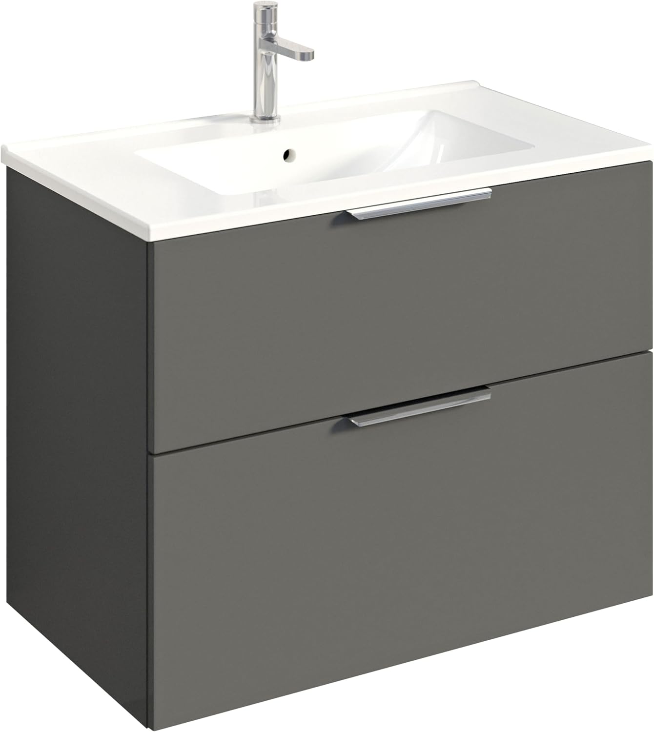 BERNSTEIN Badmöbel-Set Tim 80cm Waschbeckenunterschrank mit Waschtisch, Unterschrank in Anthrazit matt, Griffe in Chrom,Keramik-Waschbecken vormontierter Unterschrank, feuchtigkeitsresistent