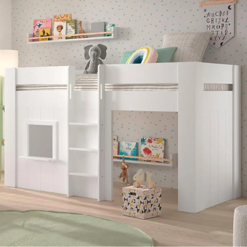 Halfhoogslaper Reno met speelhuisje - 206x104x120 cm - Wit