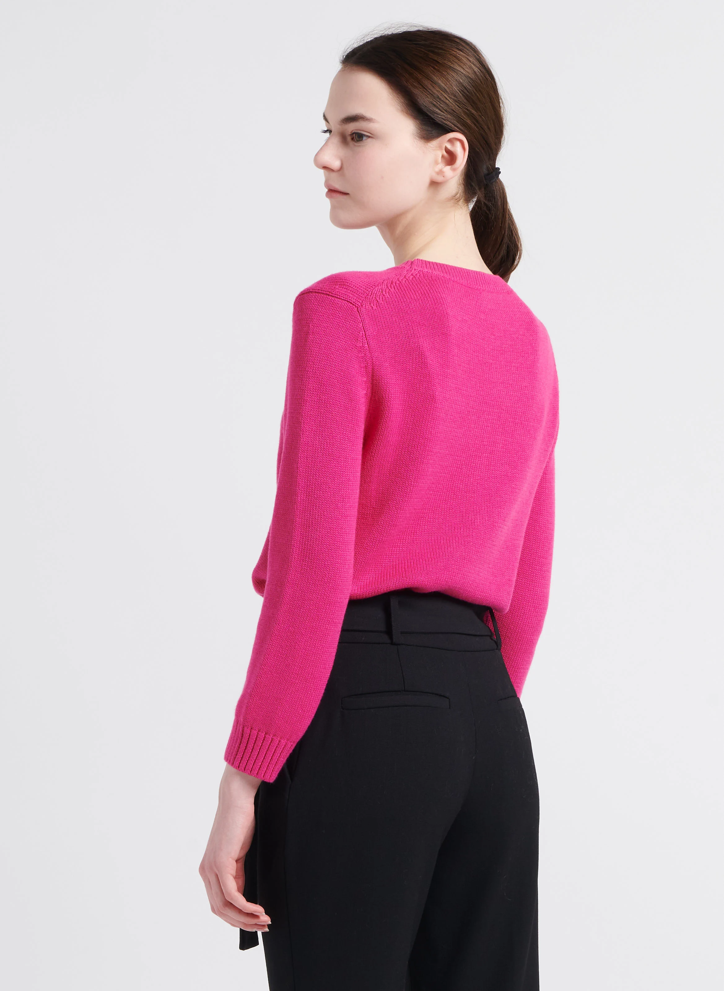 Pull col rond en coton mélangé| Rose