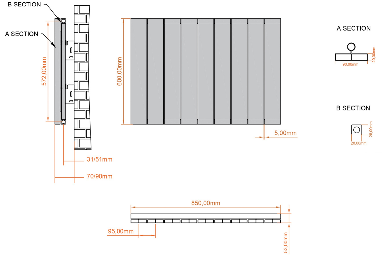 Eastbrook Charlton radiator 85x60cm aluminium 890W zwart mat