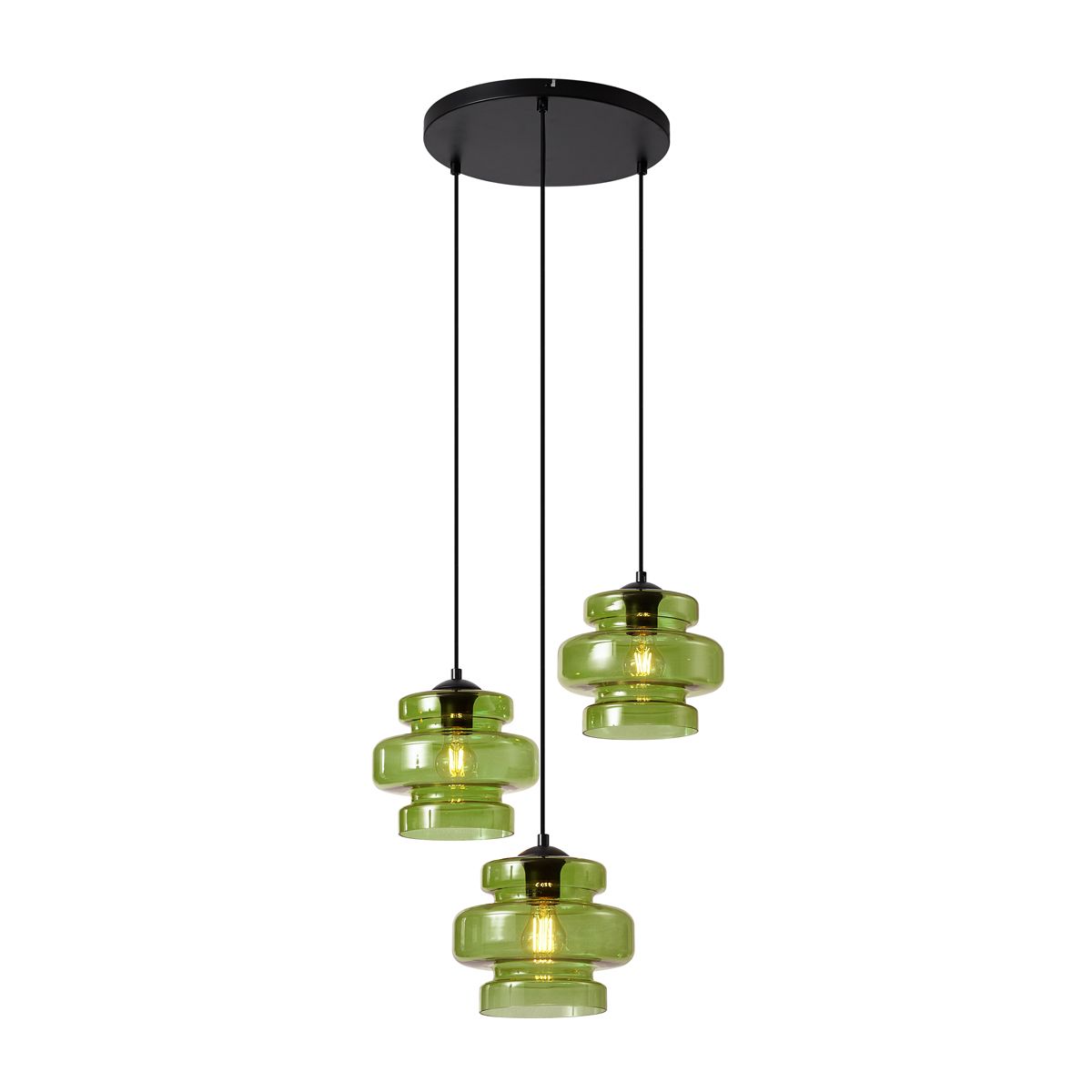 Retro hanglamp zwart met groen glas 3-lichts - Denise