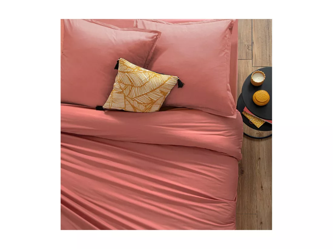 Drap plat 2 Personnes en Coton Rose blush 240 x 290 cm
